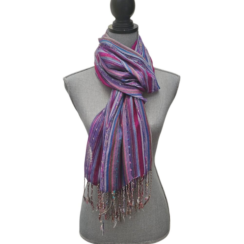 Women's Boho Shimmer Sparkle Scarf Shawl with Tassles | NWT | Purple Pink Blue